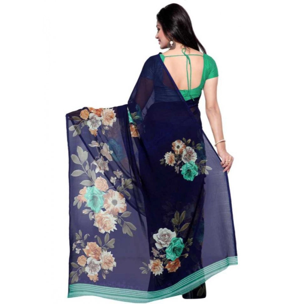 Printed Faux Georgette Blue Color Saree