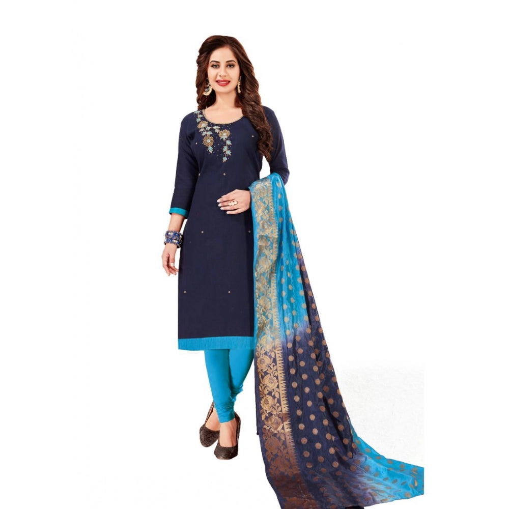 Slub Cotton Unstitched Salwar-Suit Material With Dupatta