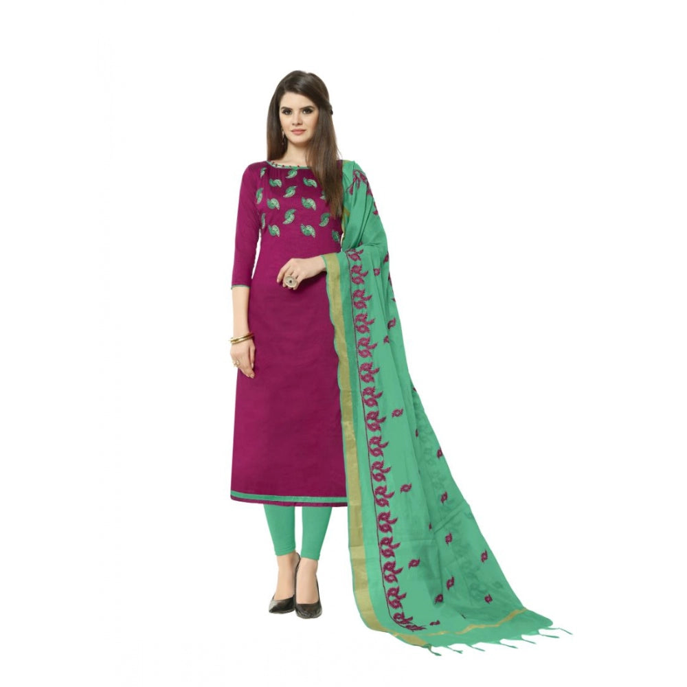 Slub Cotton Unstitched Salwar-Suit Material With Dupatta