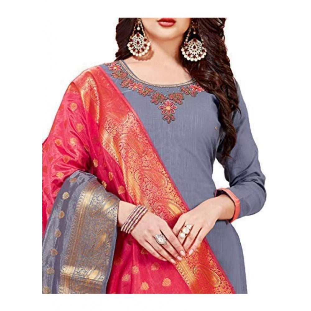 Slub Cotton Unstitched Salwar-Suit Material With Dupatta