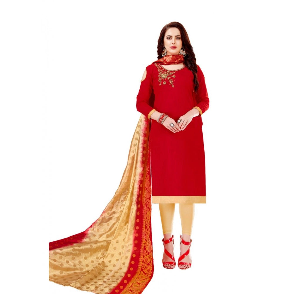 Slub Cotton Unstitched Salwar-Suit Material With Dupatta