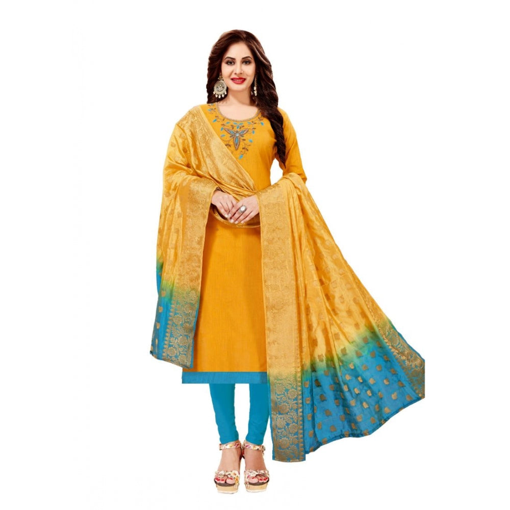 Slub Cotton Unstitched Salwar-Suit Material With Dupatta