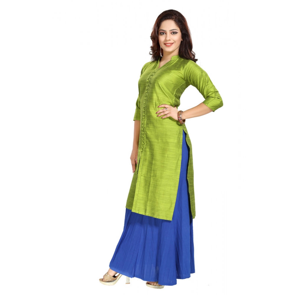 Silk Self Pattern Straight Kurti-Green