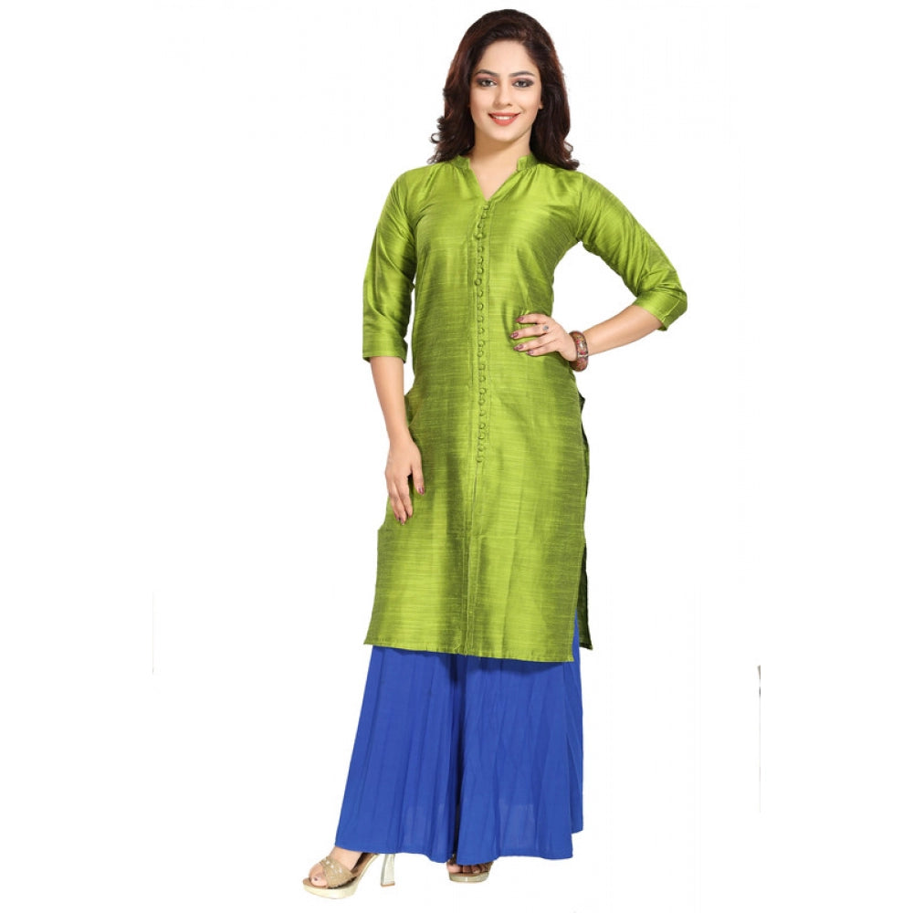 Silk Self Pattern Straight Kurti-Green