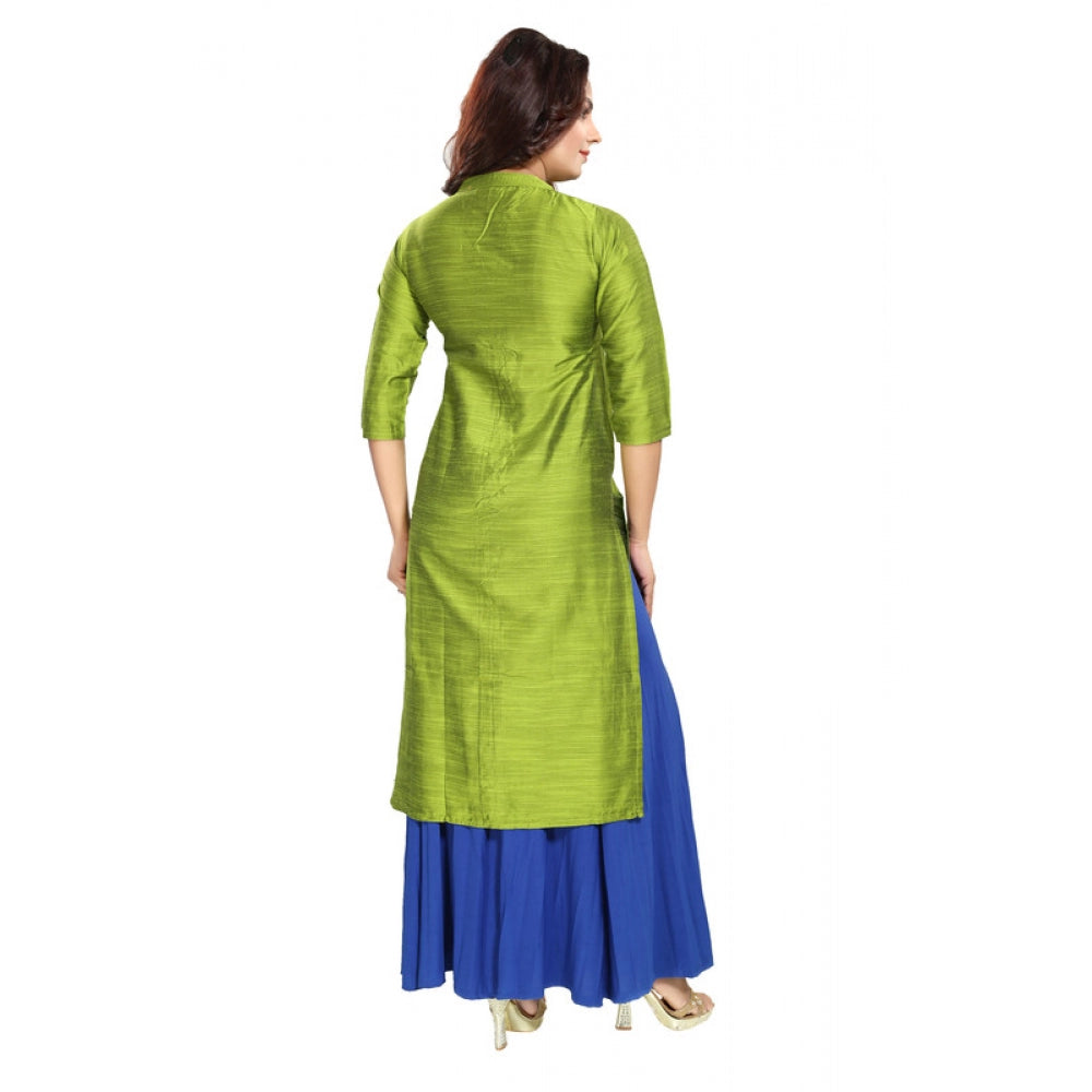 Silk Self Pattern Straight Kurti-Green