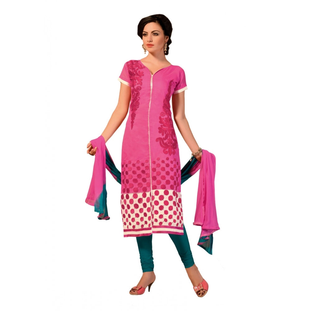 Chanderi Unstitched Salwar Suit-Material With Dupatta