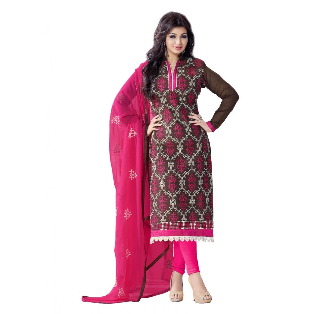 Chanderi Unstitched Salwar Suit-Material With Dupatta