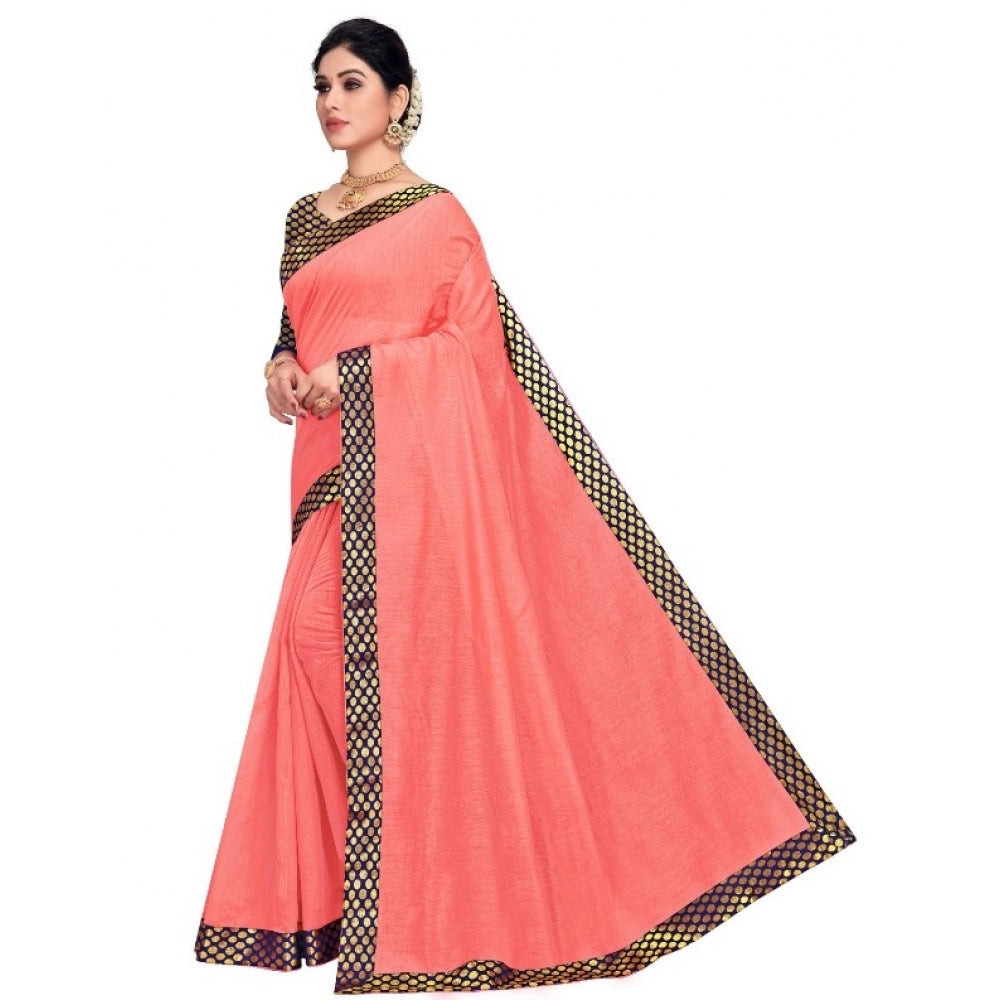 Chanderi Cotton Lace Border Saree With Blouse