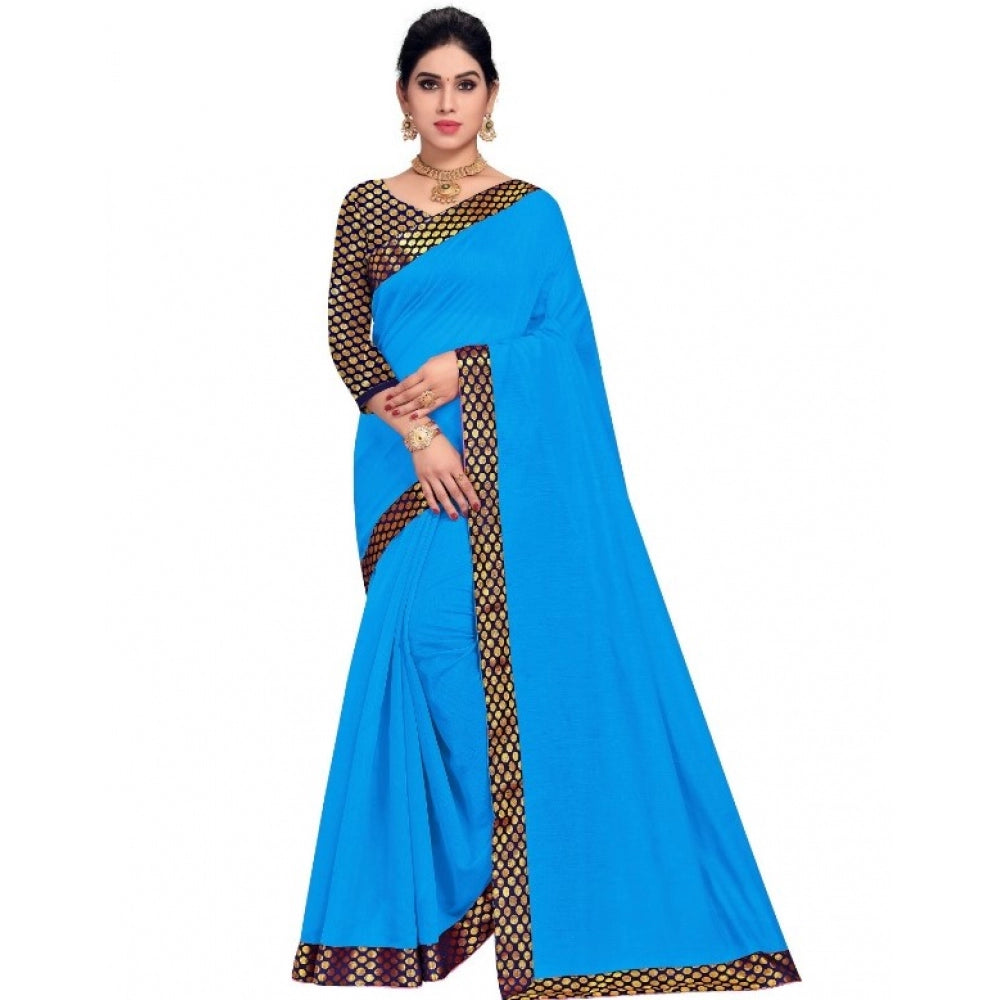 Chanderi Cotton Lace Border Saree With Blouse