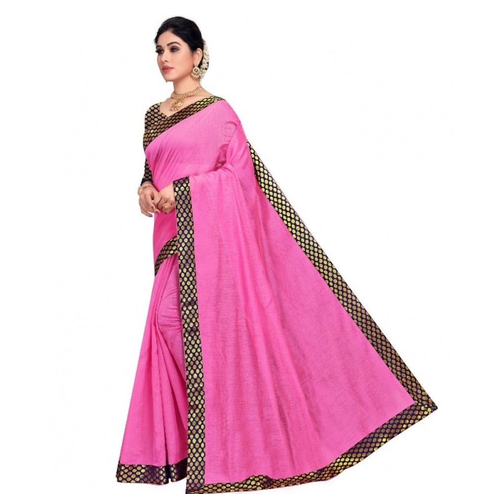 Chanderi Cotton Lace Border Saree With Blouse