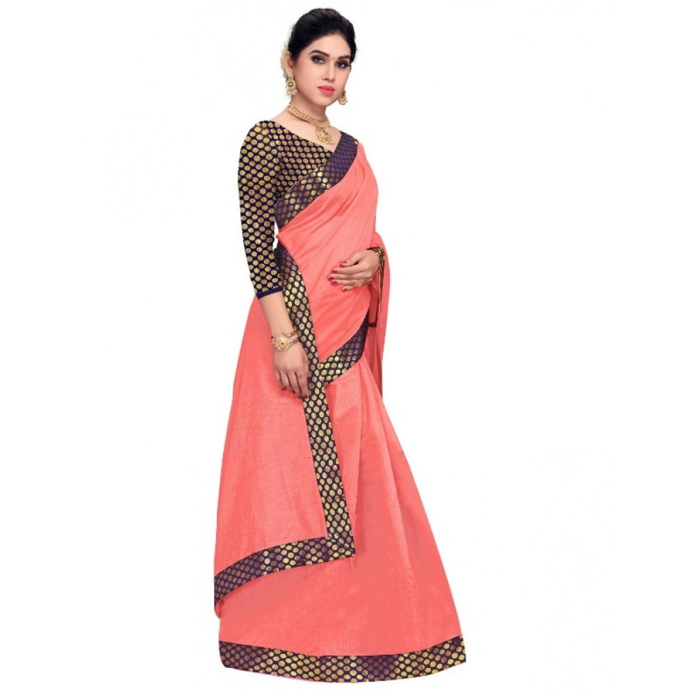 Chanderi Cotton Lace Border Saree With Blouse