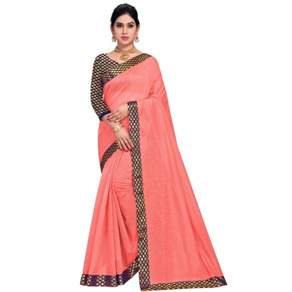 Chanderi Cotton Lace Border Saree With Blouse