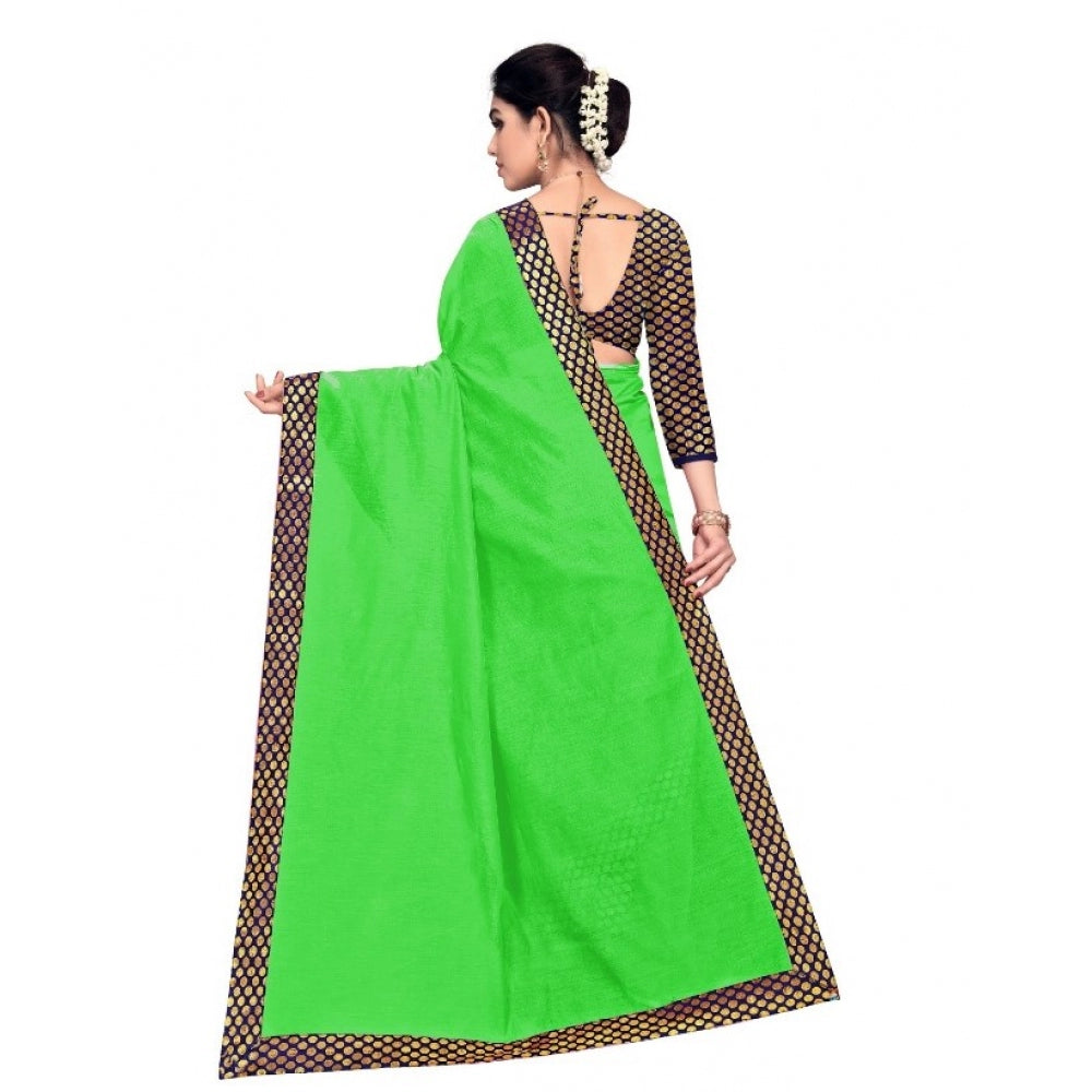 Chanderi Cotton Lace Border Saree With Blouse