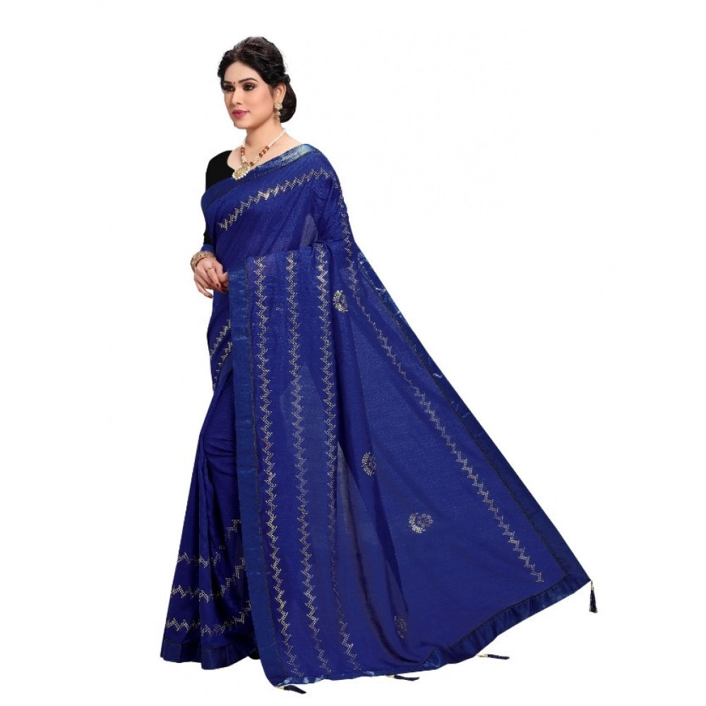 Vichitra Silk HotFix Stone Work Saree With Blouse