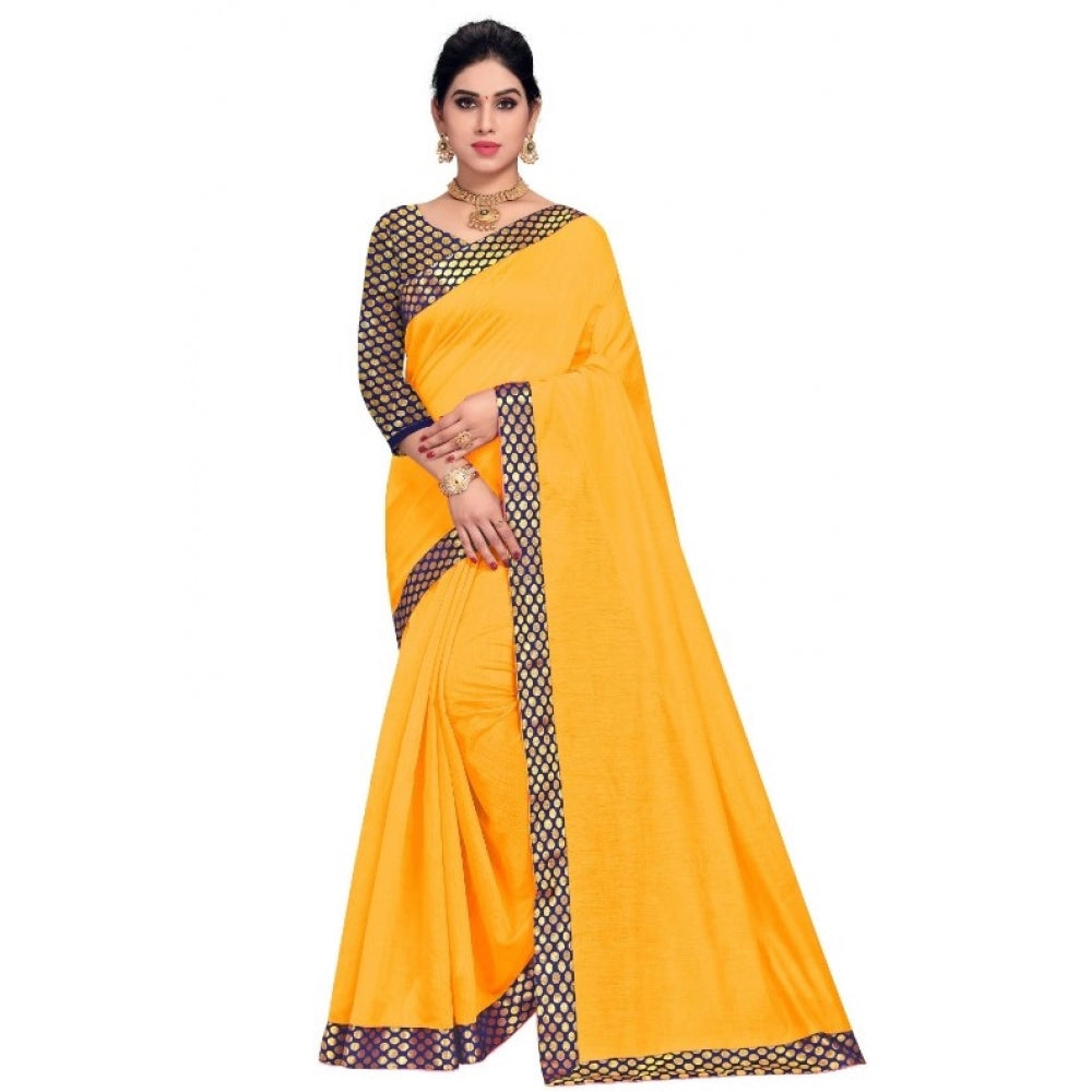 Chanderi Cotton Lace Border Saree With Blouse