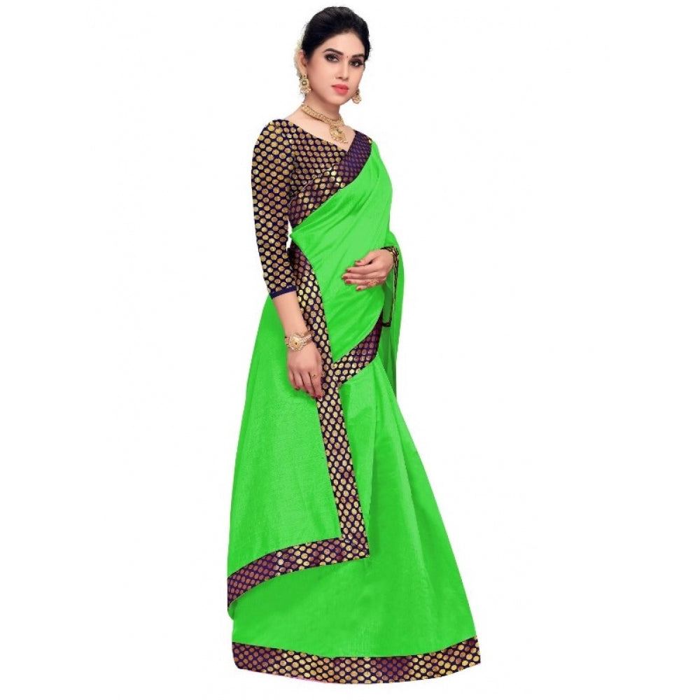 Chanderi Cotton Lace Border Saree With Blouse