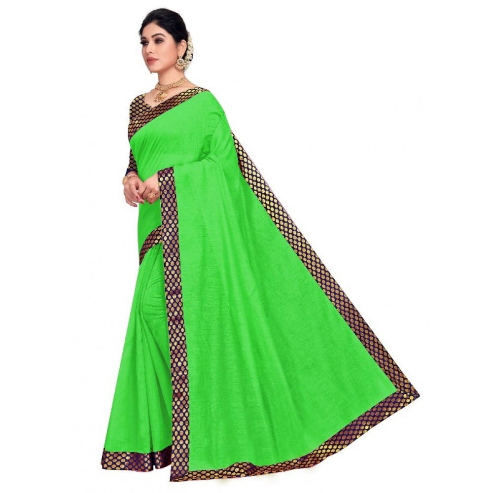 Chanderi Cotton Lace Border Saree With Blouse