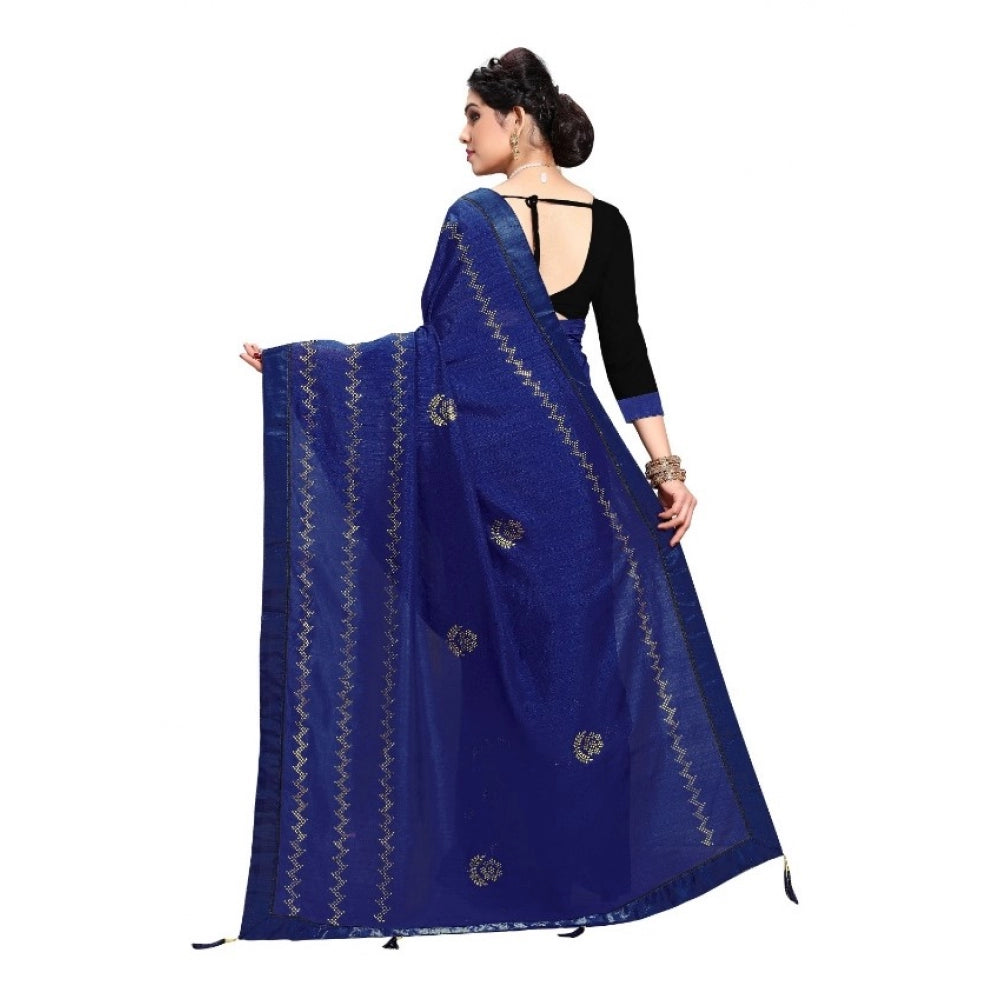 Vichitra Silk HotFix Stone Work Saree With Blouse