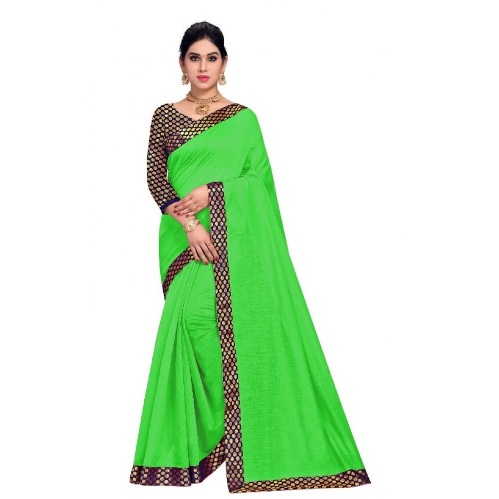 Chanderi Cotton Lace Border Saree With Blouse