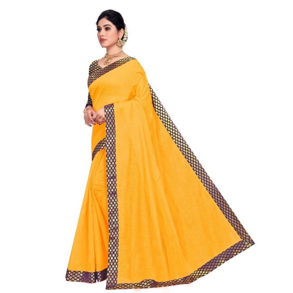 Chanderi Cotton Lace Border Saree With Blouse