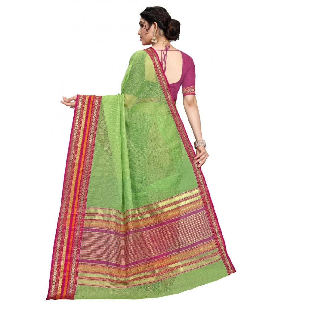 Rani Rangoli Kota Doria Cotton Bordered Saree With Blouse