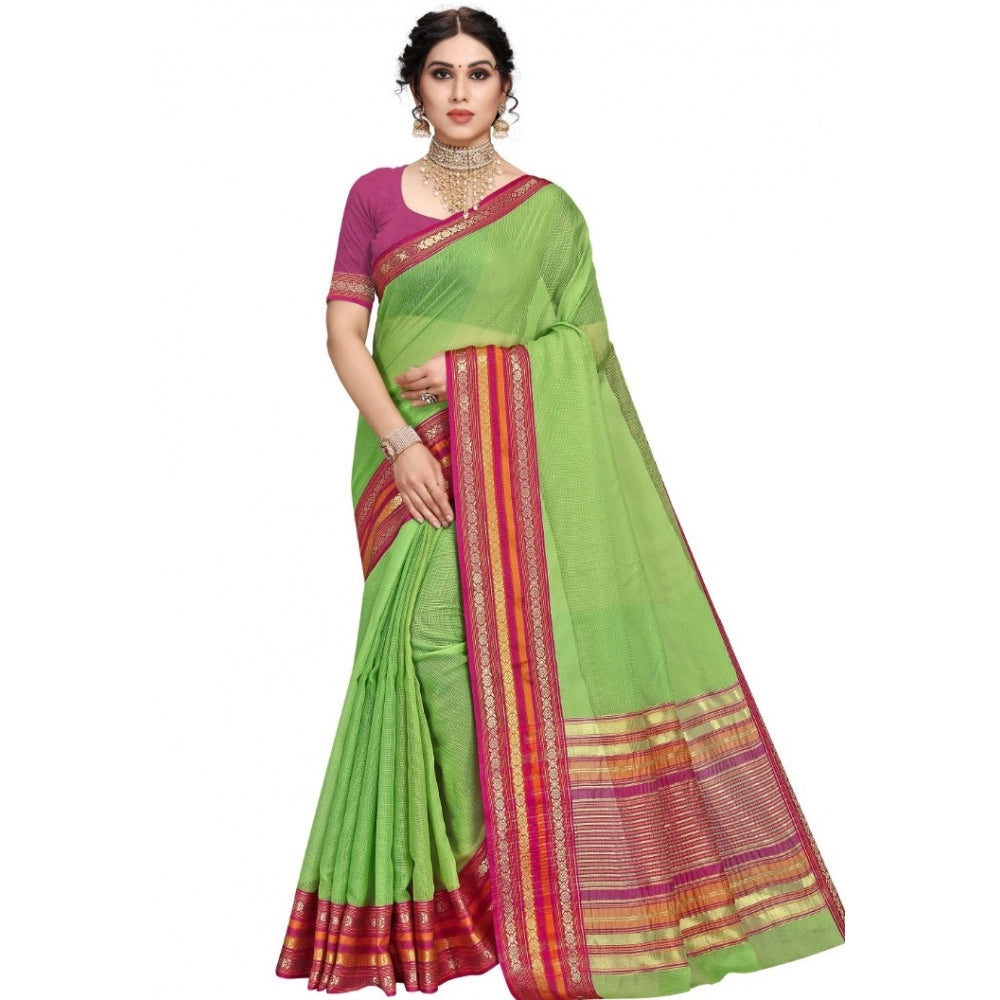 Rani Rangoli Kota Doria Cotton Bordered Saree With Blouse