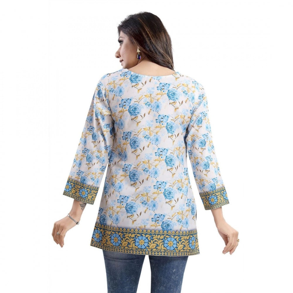 Quarter Sleeve Faux Crepe Printed Short Kurti Tunic Top