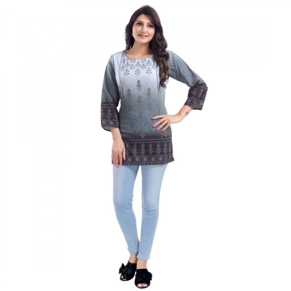 Quarter Sleeve Faux Crepe Printed Short Kurti Tunic Top