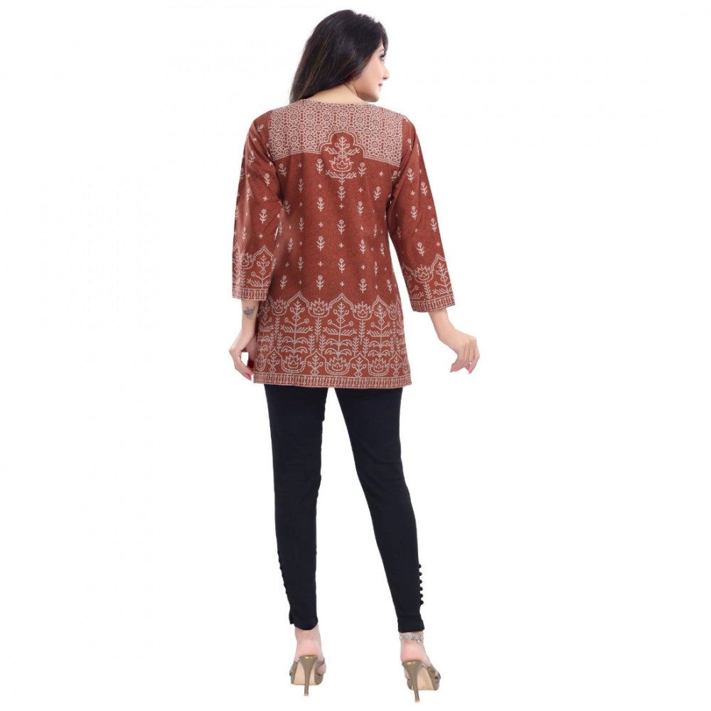 Quarter Sleeve Faux Crepe Printed Short Kurti Tunic Top