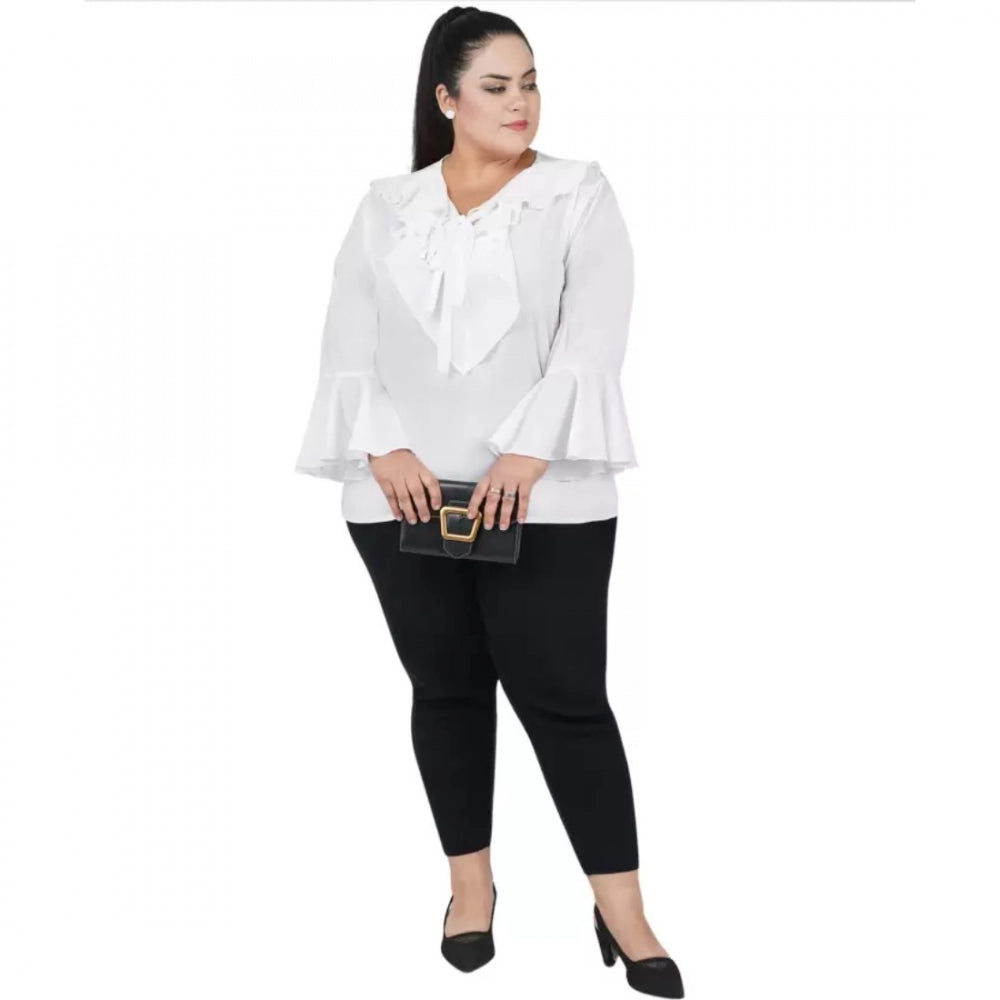 Casual Bell Sleeve Solid White Top