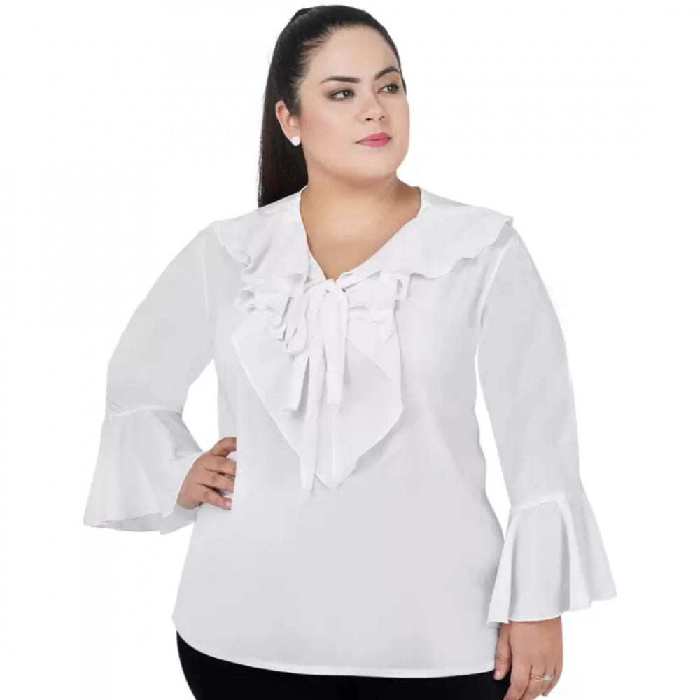 Casual Bell Sleeve Solid White Top