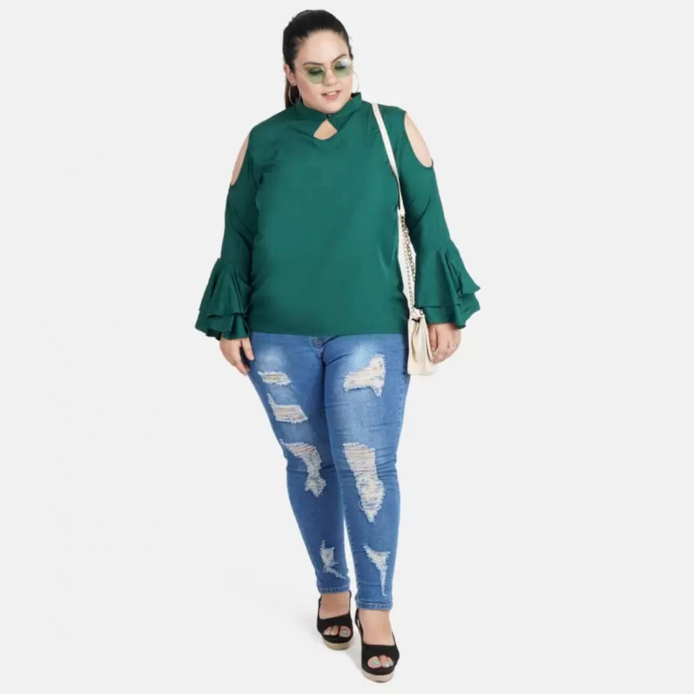 Casual Bell Sleeve Solid Green Top