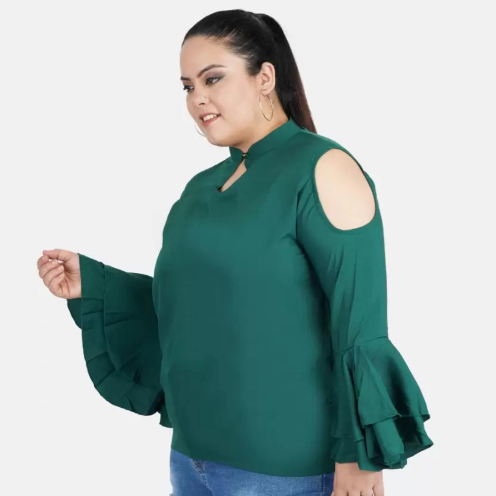 Casual Bell Sleeve Solid Green Top