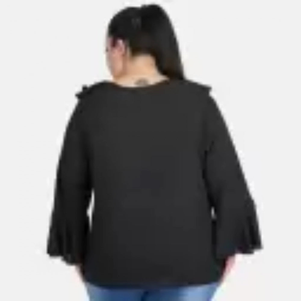 Casual Bell Sleeve Solid Black Top