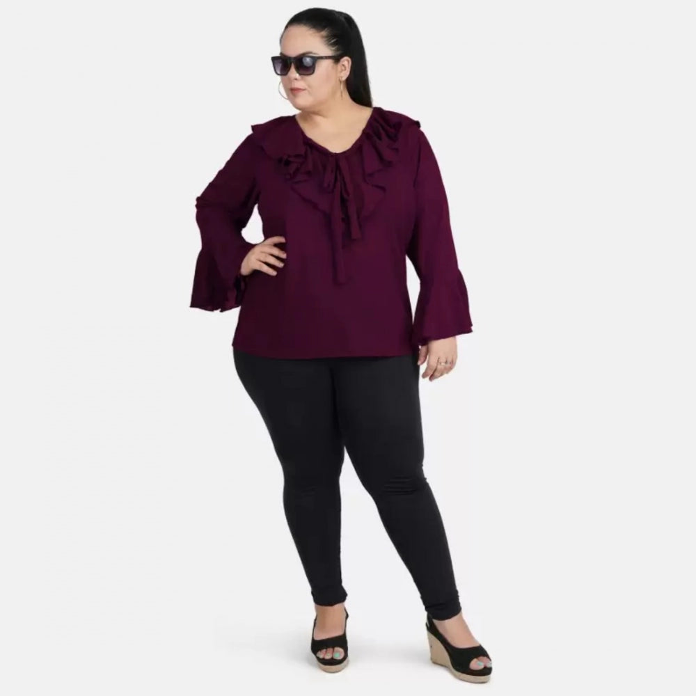 Casual Bell Sleeve Solid Purple Top