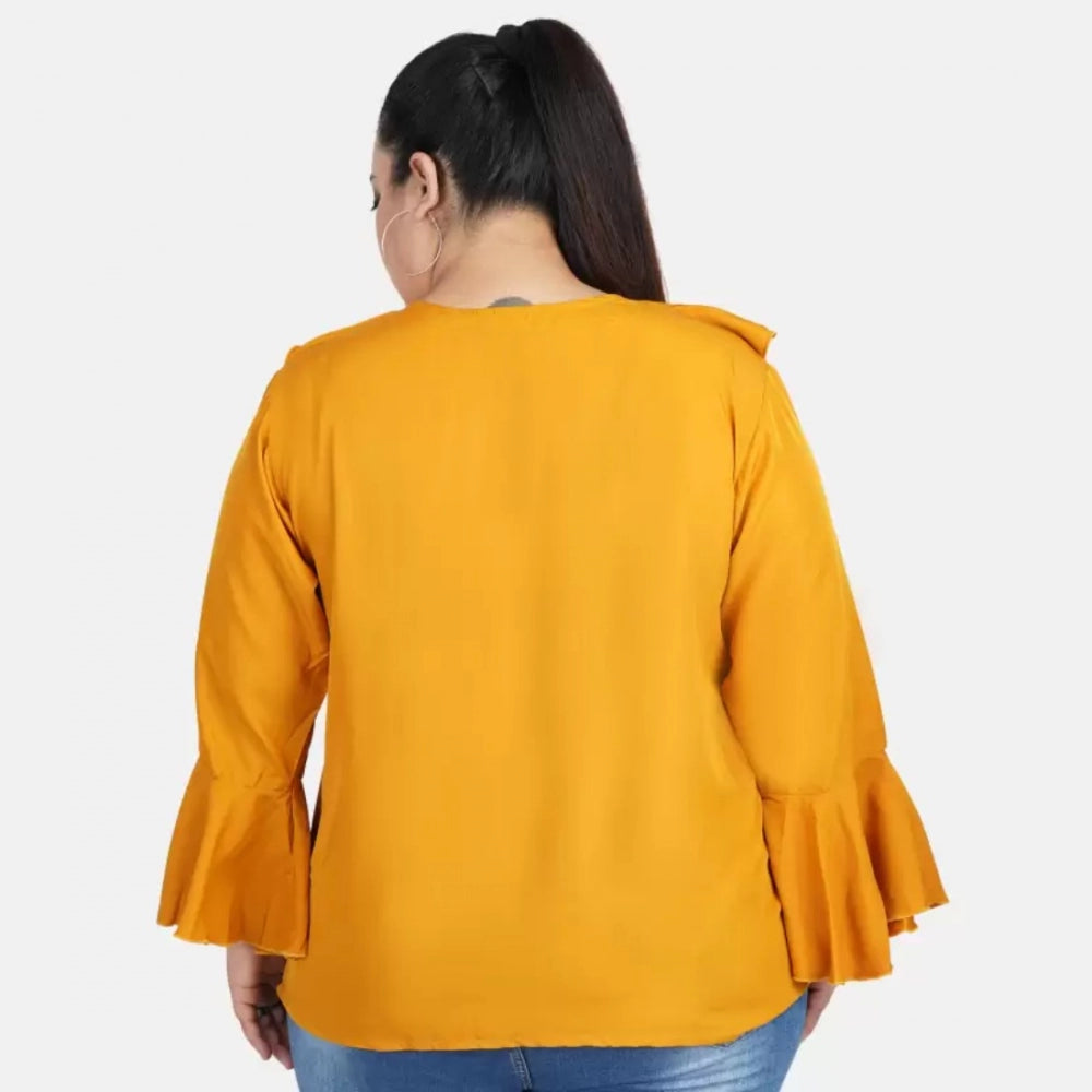 Casual Bell Sleeve Solid Yellow Top