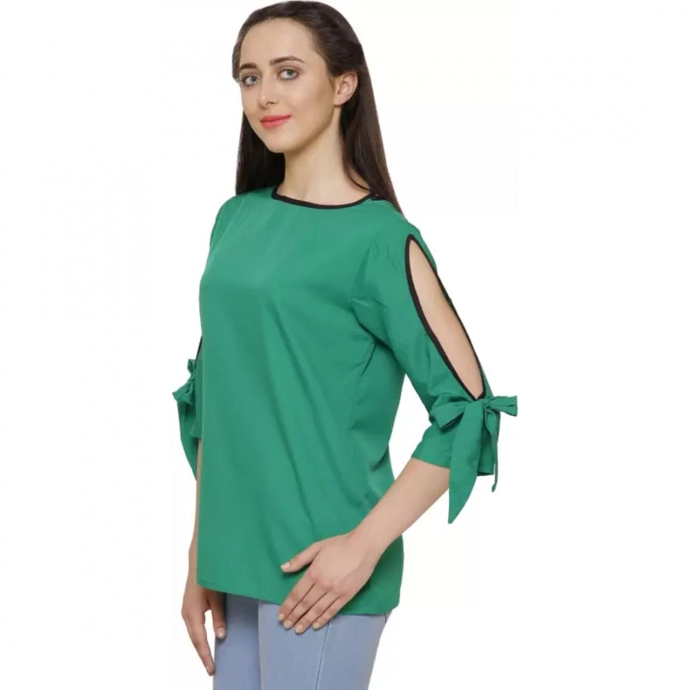 Casual Slit Sleeve Solid Green Top