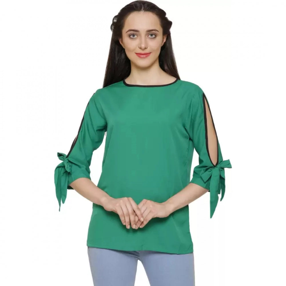 Casual Slit Sleeve Solid Green Top