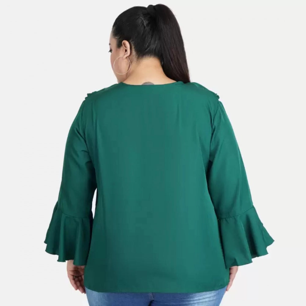 Casual Bell Sleeve Solid Green Top