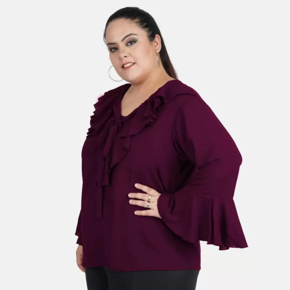 Casual Bell Sleeve Solid Purple Top