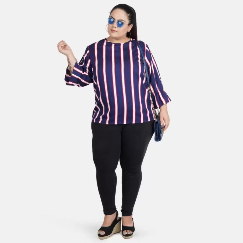 Casual Bell Sleeve Striped Blue Top