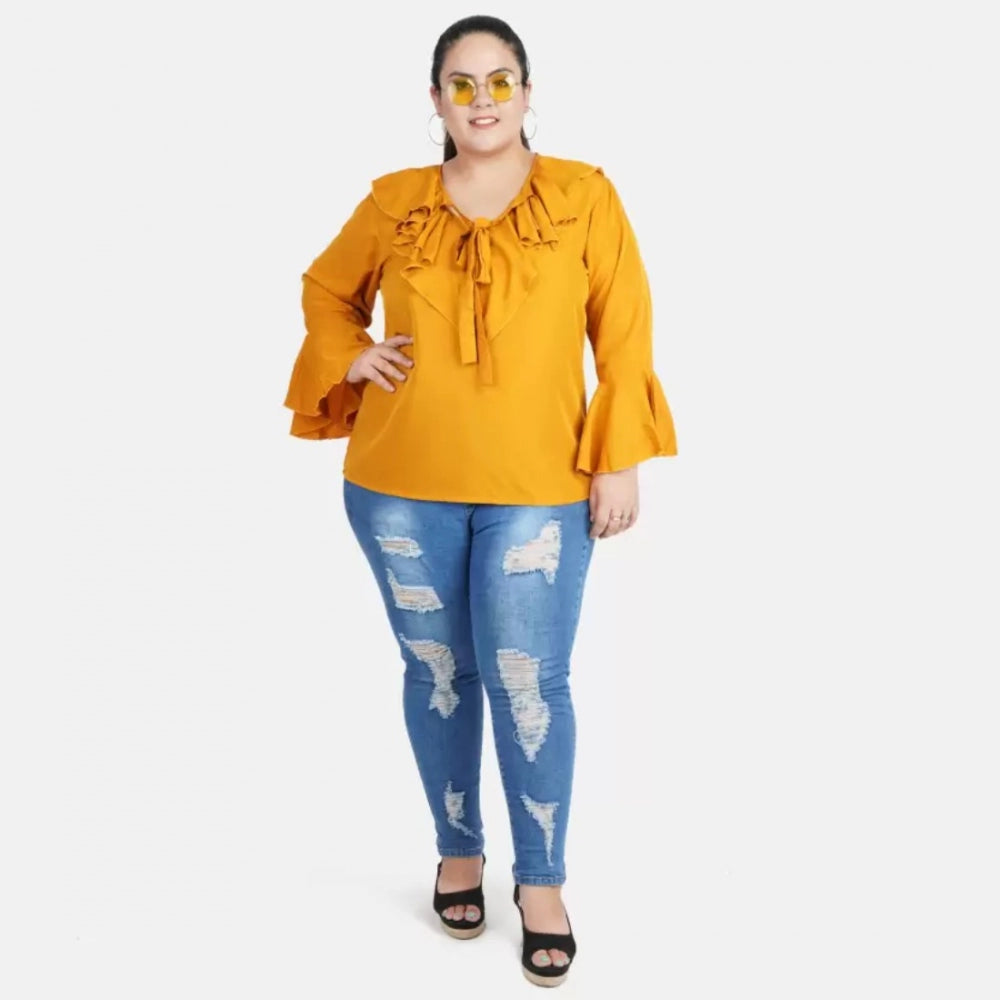 Casual Bell Sleeve Solid Yellow Top