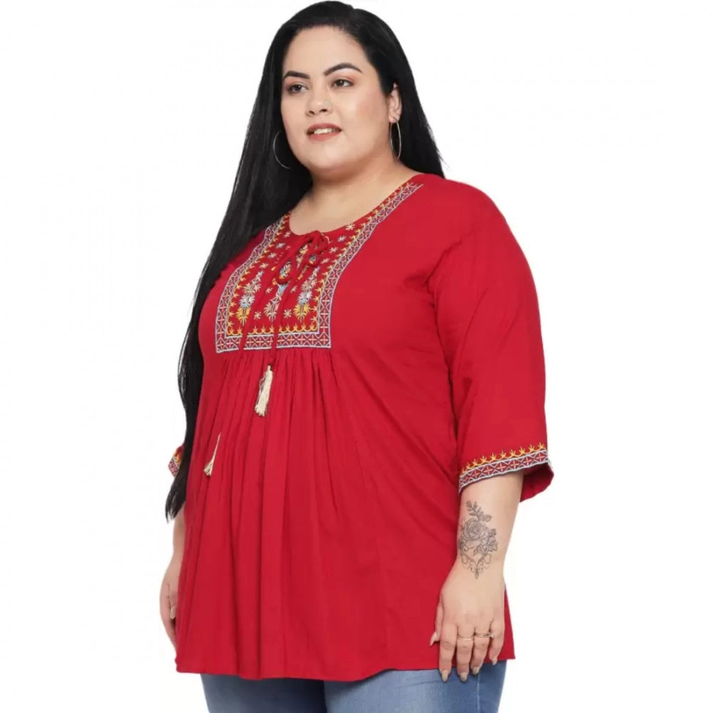 Casual Embroidered Maroon Top