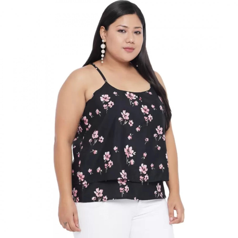 Casual Floral Print Black Top