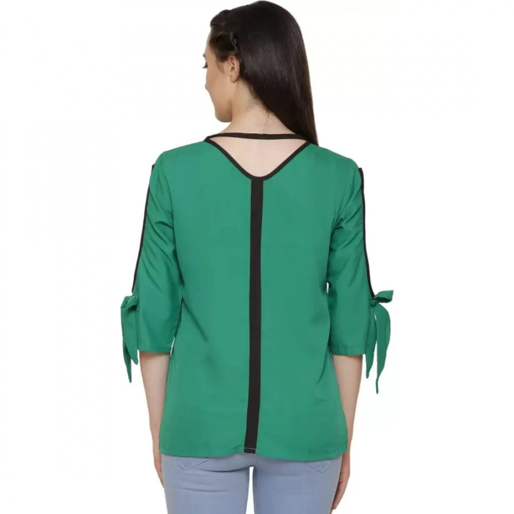 Casual Slit Sleeve Solid Green Top