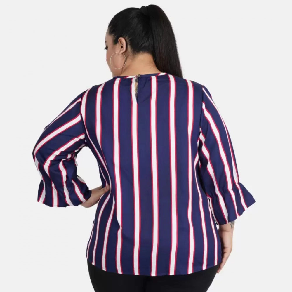 Casual Bell Sleeve Striped Blue Top