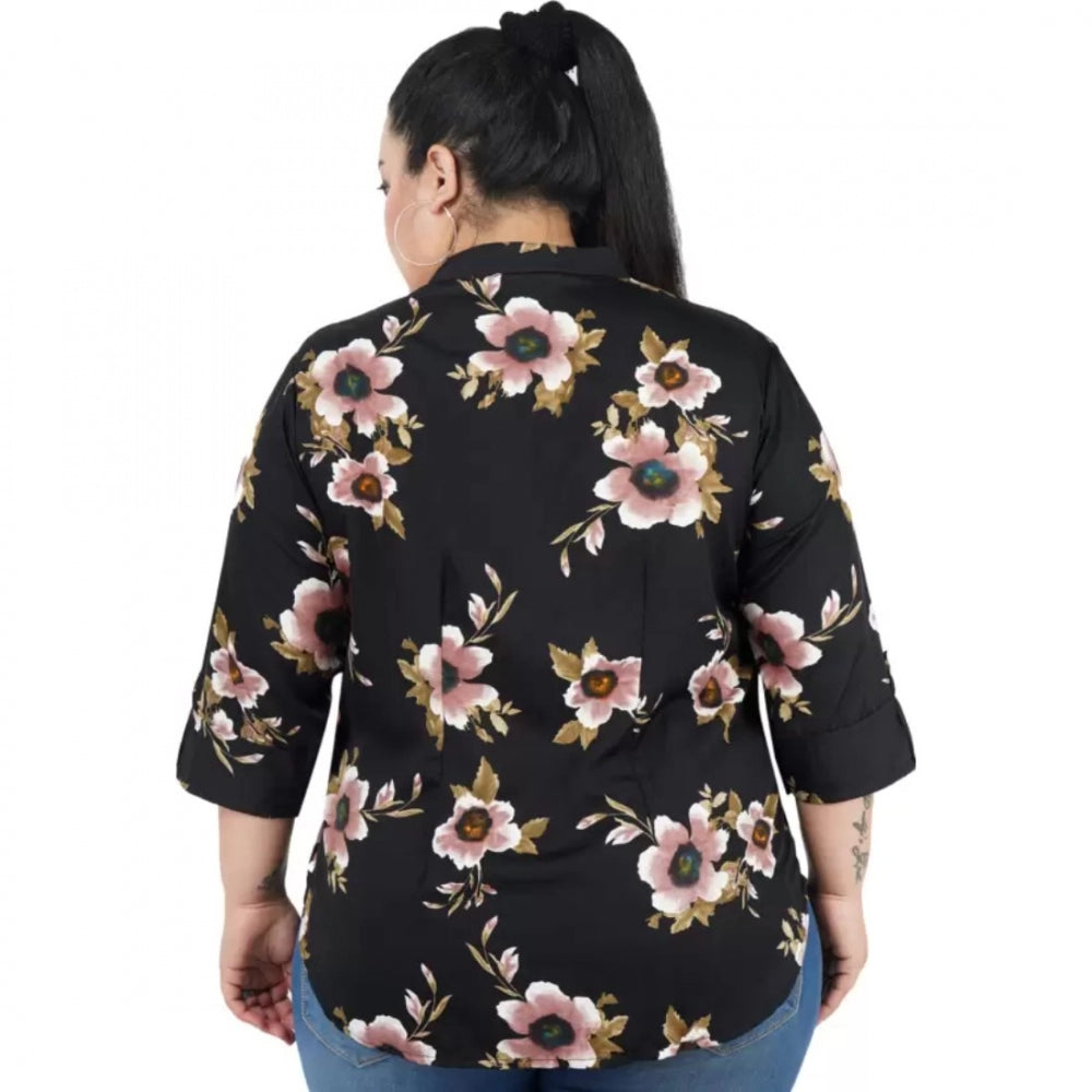 Casual Three Fourth Sleeve Printed Black Top