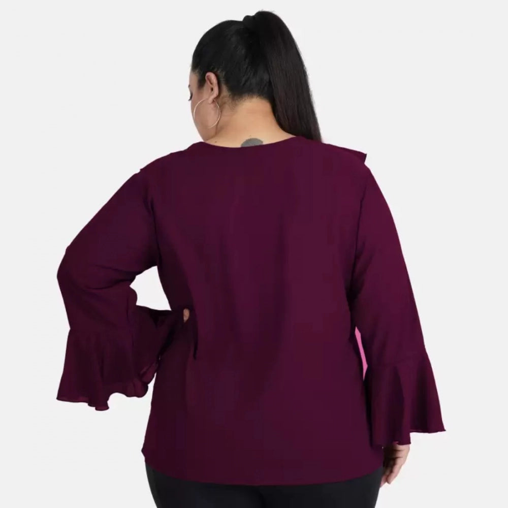 Casual Bell Sleeve Solid Purple Top