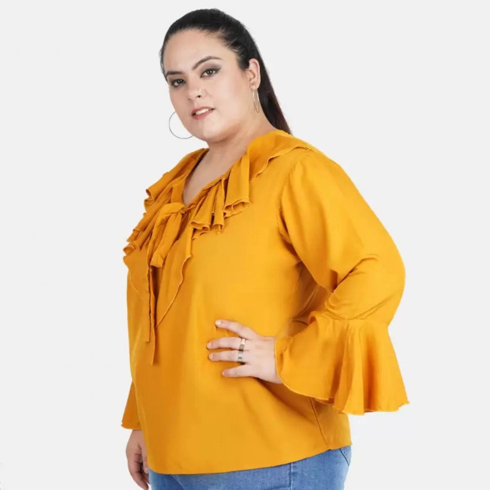 Casual Bell Sleeve Solid Yellow Top