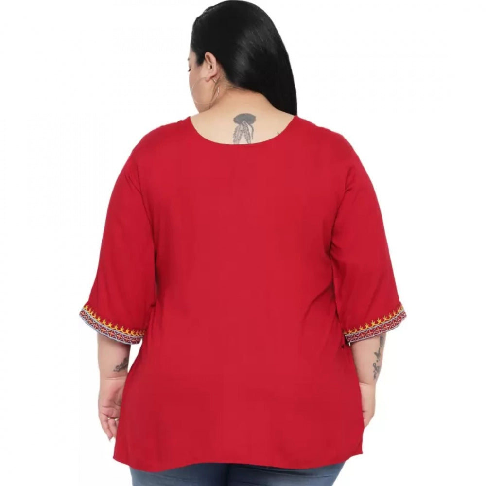 Casual Embroidered Maroon Top